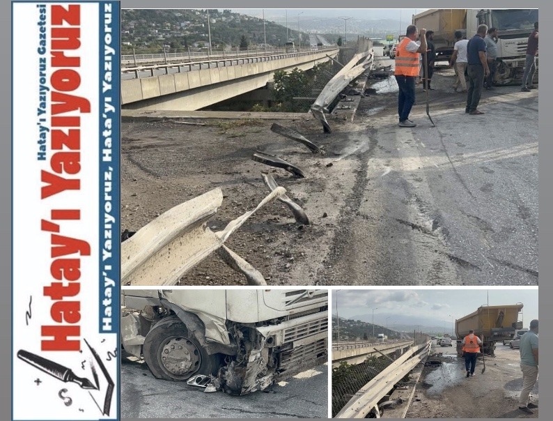 KONTROLDEN ÇIKAN TIR BARİYERLERE SAPLANDI