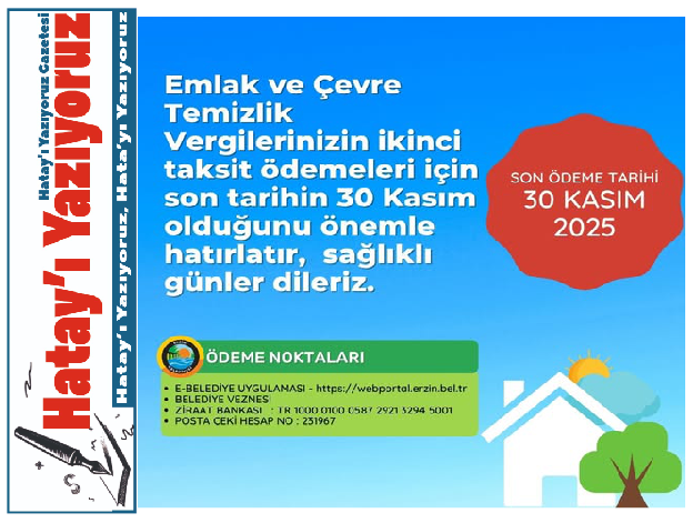 ERZİN BELEDİYESİ’NDEN DUYURU